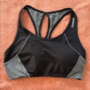 Reebok Women's Black and Gray Racerback Sports Bra